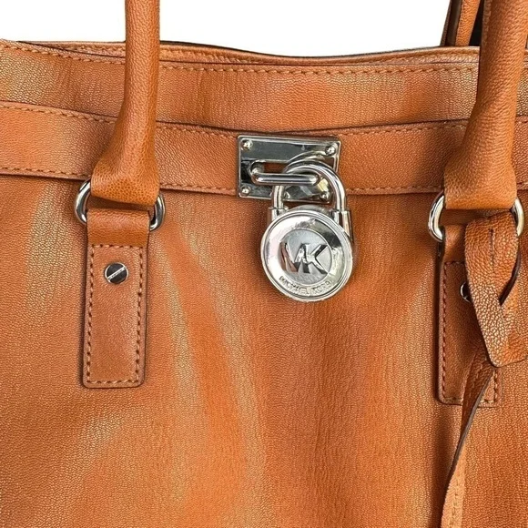 Michael Michael Kors deep Caramel Leather Hamilton Large Tote Bag Purse - Picture 3 of 8